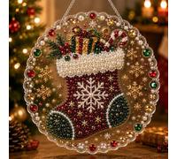 Christmas Pearl Diamond Art DIY Hanging Ornament Kit | Stocking Suncatcher
