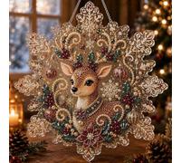 Christmas Pearl Diamond Art Painting Suncatcher Kit,Christmas DIY Craft Pre-Assembled Metal Chain,Acrylic Round Board with Lace Edge,3D Mixed-Sized Pearl Beads Craft for Window Wall Decor