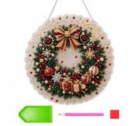 Christmas Pearl Diamond Painting Suncatcher Kit, 20 cm Acrylic Ornament | Lace-Edge Round Board, Mixed-Size 3D Beads and Pre-Assembled Metal Chain