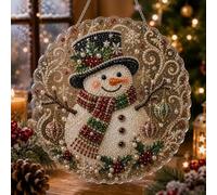 Christmas Pearl Diamond Painting Suncatcher Kit, DIY Craft | Pre-Assembled Metal Chain, Acrylic Round Board with Lace Edge, 3D Mixed-Sized Pearl Beads Craft for Festive Window Wall Decor，E：20CM