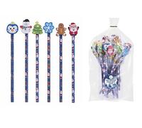 Christmas Pencils with Eraser 24Pcs - Festive Eraser Topper Set with 6 Cute Xmas Characters | Holiday Stationery Gift for Kids, Party Favours, Classroom & Stocking Fillers