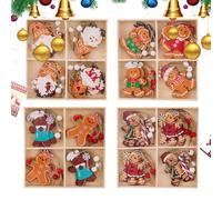 Christmas Pendant | 2D Wooden Festive | 48 Pieces Classic Christmas Gingerbread Decorations,For Party Festival Indoor Family Outdoor Collection Holiday Men Women