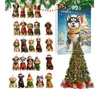 Christmas Pendant, Countdown Calendar, 2D Flat, Reusable, Seasonal, 24-Day Countdown Calendar with Dog Theme, Jewellery, for Families, Friends, Adults, Pet Lovers, Trees, and Winning