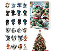 Christmas Pendant Countdown Calendar,Count Down to Christmas 24-Pendant Dragon Calendar - Acrylic Cute 2D Flat Keepsake | for Fence Living Room Mantel Tree Window Wall