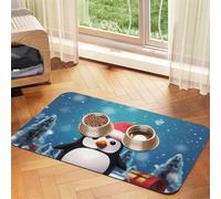 Christmas Penguin Dog Food Mat, Absorbent Pet Feeding Mat for Food and Water Bowls Non-Slip Placement Pad for Floors Waterproof Quick Dry Water Dispenser Mat for Dogs Puppy Cats 16x24 Inch