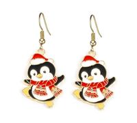 Christmas Penguin Earrings - Gold, Handcrafted, Small Christmas Jewellery, Cute Dancing Penguin Design