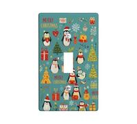 Christmas Penguin Light Switch Cover Plate/Outlet Covers, Aqua Blue Holiday Decor, Fun and Festive Design, Thermoplastic Wall Plates, Standard Size Single Toggle