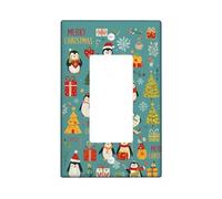 Christmas Penguin Light Switch Cover Plate/Outlet Covers, Aqua Blue Holiday Decor, Fun and Festive Design, Thermoplastic Wall Plates, Standard Size Single Rocker