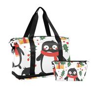 Christmas Penguin Pattern Holly Duffel Bags Weekend Bag with Toiletry Bag for Trip Waterproof, Christmas penguin pattern holly, One Size