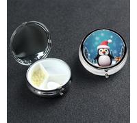 Christmas Penguin Pill Box 3 Compartment Round Portable Pill Case for Pocket or Purse Pill Holder Weekly Pill Organizer Decorative Metal Medicine Vitamin Organizer Travel Gift