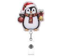 Christmas Penguin Retractable Badge Reel for Nurses - 23.6in Nylon Cord, Acrylic Holder with Festive Design for Medical Staff, Work Uniform, Holiday Gift