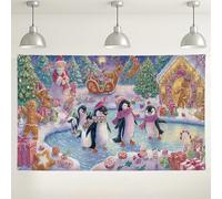 Christmas Penguin Scene Backdrop, Cute Holiday Party Decorations, Winter Wonderland Photography Background for Festive Events 71x43 Inch