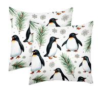 Christmas Penguin Snowflakes 2PCS Throw Cushion Covers Soft Velvet Pillow Case Modern Decorative Double-Sided Designs Pillowcase, 50x50cm (Inserts Not Include)