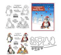 Christmas Penguin Stamps and Die Cuts for Card Making Christmas Box Transparent Silicone Clear Stamp and Metal Cutting Dies Sets for DIY Scrapbooking Paper Crafting Seals Decorative Supplies