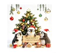 Christmas Penguin Window Clings 38x3x3cm PVC Reusable Festive Decor | Three cartoon penguins with Christmas tree PVC material for seasonal use applies smoothly with damp cloth for clean finish