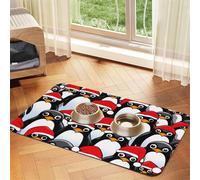Christmas Penguins Durable Pet Absorbent Tablecloth Non-Slip Dining Pad For Dog Cat Food Water Bowls Feeder Mat