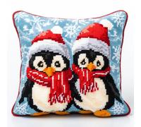 Christmas Penguins Family Latch Hook Kits Pillow Cover DIY Crochet Hook Cushion Rug Making Kits with Printed Pattern Canvas Needlework Hooking Christmas Adorment 43x43cm(y67)