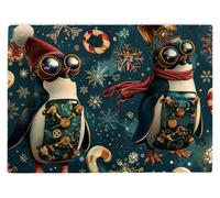 Christmas Penguins Glass Chopping Board Large Kitchen Worktop Saver 39 x 28cm