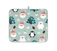 Christmas Penguins Polar Bears Absorbent Dish Drying Mat for Kitchen Counter, Reversible Microfiber Dish Drying Pad with Hanging Loop for Glassware Utensils Pots 16x18 in