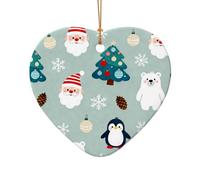 Christmas Penguins Polar Bears Ceramic Christmas Tree Ornament, Double-Sided Printed Heart Shape Porcelain Hanging Decoration, Elegant Holiday Keepsake for Xmas Tree Home Office Gift Exchange