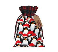 Christmas Penguins Print Christmas Drawstring Gift Bag Xmas Bags Festive Plaid Design Presents Packaging