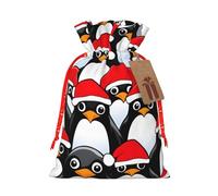 Christmas Penguins print Drawstring Gift Bag for Wedding Party Birthday Unique Present Bag Reusable Canvas Bag,1 Piece S