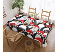 Christmas Penguins print Tablecloth, Square lace farmhouse tablecloth, for indoor and outdoor dining