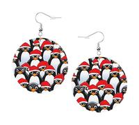 Christmas Penguins Printed Round Earrings For Women, 1 Pair Lightweight Leather Pierced Earrings Set Trendy Jewelry Gifts For Women Girls