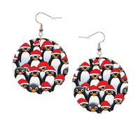 Christmas Penguins Printed Round Earrings For Women, 1 Pair Lightweight Leather Pierced Earrings Set Trendy Jewelry Gifts For Women Girls