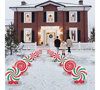 Christmas Peppermint Yard Sign Cutouts, Christmas Outdoor Decorations Candy Walkway Props, Christmas Candy Yard Signs With Stakes 12 Pcs in Double-Sided Flat Print