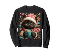 Christmas Persian Cat with Santa Hat Cocoa Cookies Kitten Sweatshirt