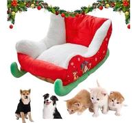 Christmas Pet Bed for Cats & Dogs, Festive Sleigh Design Cozy Insulated Nest, Winter Holiday Calming Pad for Puppy Kitten Cold Weather Nights 63 * 45 * 33cm