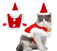 Christmas Pet Cape, Adjustable Bell Pet Cloak for Cats, with Pet Hat, Santa Clothes Costume Set, Neck 30-32 cm, Chest 42-45 cm, Cape Length 33 cm, Hat 12 x 16 cm