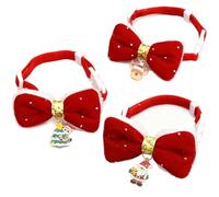 Christmas Pet Collar 3PCS with Silent Plush Bow - Adjustable Red Festive Collar for Cats and Dogs, Quick Release Safety Buckle, Cozy Polyester Necklace for Holiday Photos & Parties (S/M Sizes) (M)