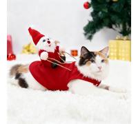 Christmas Pet Costume, Funny Pet Party Cosplay Apparel, Red Felt Holiday Dress Up Outfit with Hook-and-Loop Fasteners, Cute Santa Claus Riding Costume for Small Medium Large Dogs Cats (S)
