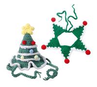 Christmas Pet Costume Knitting Cat Christmas Outfit Includes Cat Collar and Xmas Tree Hat with Rope for Xmas Holiday Party Outfits Collar Hat