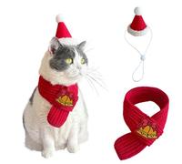 Christmas Pet Costume Set, Knitted Hat & Scarf for Dogs Cats Adjustable Santa Outfit for Small Animals Festive Photo Props
