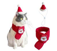 Christmas Pet Costume Set, Knitted Hat & Scarf for Dogs Cats Adjustable Santa Outfit for Small Animals Festive Photo Props