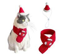 Christmas Pet Costume Set, Knitted Hat & Scarf for Dogs Cats Adjustable Santa Outfit for Small Animals Festive Photo Props