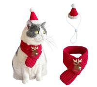 Christmas Pet Costume Set, Knitted Hat & Scarf for Dogs Cats Adjustable Santa Outfit for Small Animals Festive Photo Props