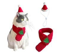 Christmas Pet Costume Set, Knitted Hat & Scarf for Dogs Cats Adjustable Santa Outfit for Small Animals Festive Photo Props