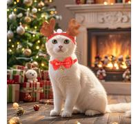 Christmas Pet Costumes - Cat and Dog Outfit With Bow Tie, Scarf, Antlers, Hat - Xmas Clothing and Accessories for Dogs Party Cosplay Supplies