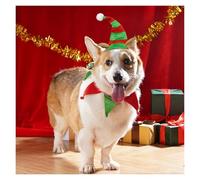Christmas Pet Elf Costume Set - Adjustable Dog & Cat Elf Hat with Bell & Scarf, Festive fancy Dress for New Year’s Eve Party, Photo Props for Small to Medium Pets(Scarlet)