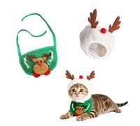 Christmas Pet Hat Bib Set, 2PCS Xmas Warm Dog Antler Hats Soft Cat Christmas Costume for Small Medium Cats Home Holiday Party New Years