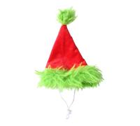 Christmas Pet Hat Plush Dog Santa Cap with Green Trim for Cats Dogs | Soft plush Christmas pet hat features fuzzy green trim adjustable elastic band suitable cats dogs festive photos parties A