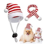 Christmas Pet Hat Scarf Set, Mini Santa Hat Scarf Pet Cat Dog Christmas Hat with Scarf, Xmas Small Animal Hat with Adjustable Chin Strap for Cat Dog Hen Duck Bunny Hamster Guinea Parrot, M (Red White)
