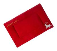 Christmas PET Plush Cushion Mattress Bed, Embroidered Deer Pattern | Red Cloth, Lightweight Winter Crate Use, Festive Theme Design for Dogs and Pets, Car Seat