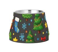 Christmas Pets Food Bowl with Stand Stainless Steel Cats Basic Bowls for Medium Dogs Slow Down Eating