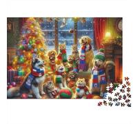 Christmas Pets Party 1000 Pieces Jigsaw Puzzle Logic Skill Decompression Wall Decor Family Game Night Cardboard 52x38cm/1000pcs