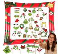 Christmas Photo Booth Frame with 30pcs Photo Booth Props Selfie Picture Frame,Inflatable Photo Booth Selfie Frame,Giant Inflatable Party for Christmas Party Game Accessories Supplies